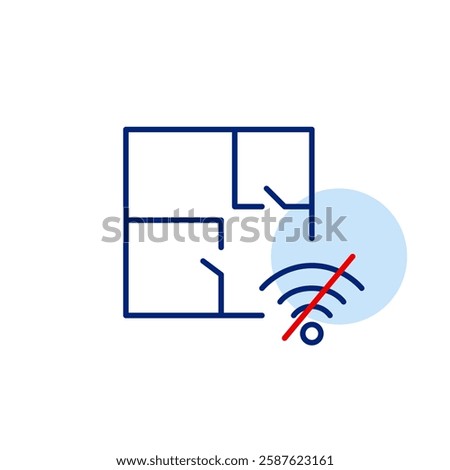 Apartment plan and no wi-fi symbol. Disconnected smart home automation, offline, no internet. Pixel perfect, editable stroke vector icon