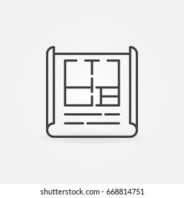 Apartment plan outline icon - vector house whiteprint symbol or design element in thin line style