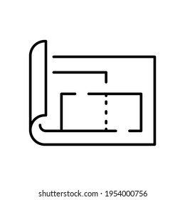 Ilustración simple del vector de icono lineal del plan de apartamento. Proyecto de esbozo de plano de suelo monocromo aislado en blanco. Diseño de diseño de arquitectura de diseño de edificio vista superior de la casa