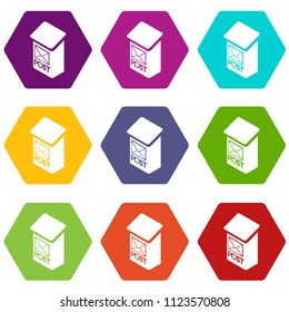 Apartment post box icons 9 set coloful isolated on white for web
