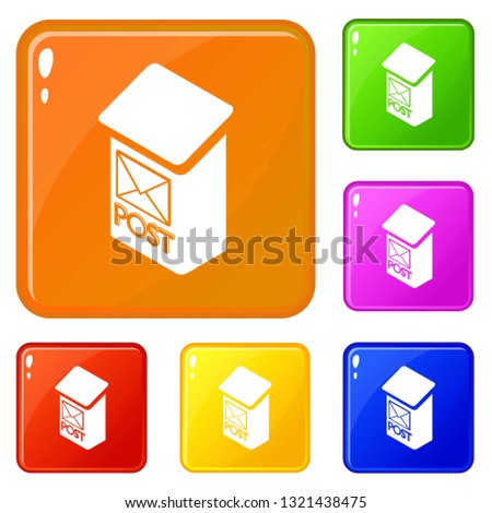 Apartment post box icons set collection vector 6 color isolated on white background