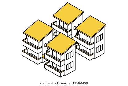 Wohnung zu vermieten, Isometrische Illustration mit einfachen Strichzeichnungen, Vektorgrafik