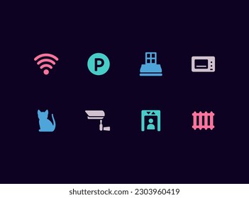 Apartment rent vector icon set. Home renting facilities icons.