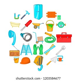 Apartment repair icons set. Cartoon set of 25 apartment repair vector icons for web isolated on white background