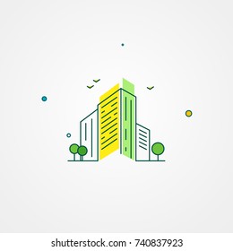 Apartment Residential Complex Outline Vector Illustration. Building Real Estate Art. Construction Linear Flat Icon