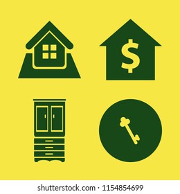 apartment vector icons set. with house rent, key, cupboard and home in set