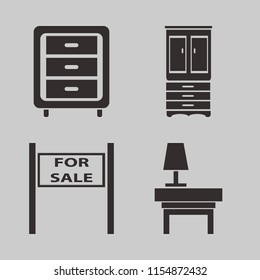 apartment vector icons set. with nightstand, lamp nightstand, cupboard and sale sign in set