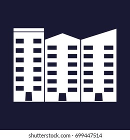 Apartment vector isolated. Ofice building.  White vector icon on dark blue background.