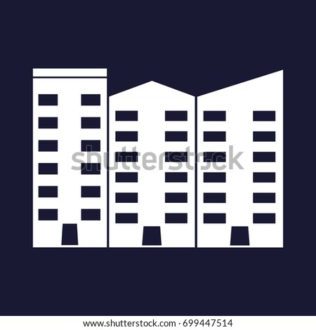 Apartment vector isolated. Ofice building.  White vector icon on dark blue background.