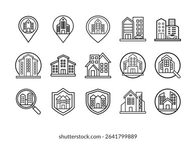 Apartment vector silhouette on white background. Minimalist city building design ideal for architectural concepts, urban illustrations, and real estate visuals. High-quality black silhouette for graph