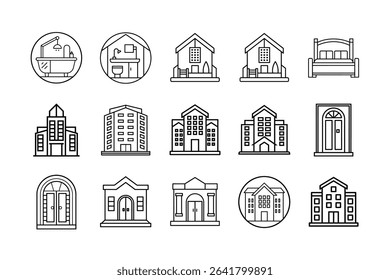 Apartment vector silhouette on white background. Minimalist city building design ideal for architectural concepts, urban illustrations, and real estate visuals. High-quality black silhouette for graph