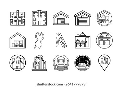 Apartment vector silhouette on white background. Minimalist city building design ideal for architectural concepts, urban illustrations, and real estate visuals. High-quality black silhouette for graph