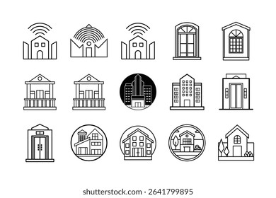 Apartment vector silhouette on white background. Minimalist city building design ideal for architectural concepts, urban illustrations, and real estate visuals. High-quality black silhouette for graph