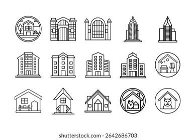 Apartment vector silhouette on white background. Minimalist city building design ideal for architectural concepts, urban illustrations, and real estate visuals. High-quality black silhouette for graph