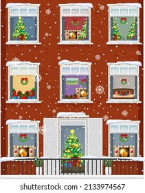 Apartment windows with neighbors cartoon character illustration