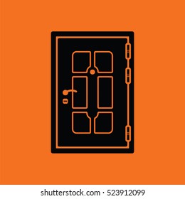 Apartments door icon. Orange background with black. Vector illustration.