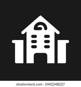 Apartments location dark mode glyph ui icon. School, university. User interface design. White silhouette symbol on black space. Solid pictogram for web, mobile. Vector isolated illustration