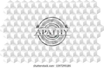 Apathy grey emblem. Vintage with geometric cube white background