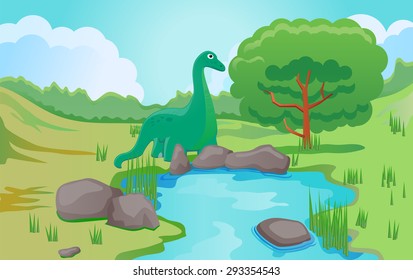 Apatosarus eating tree leaves vector