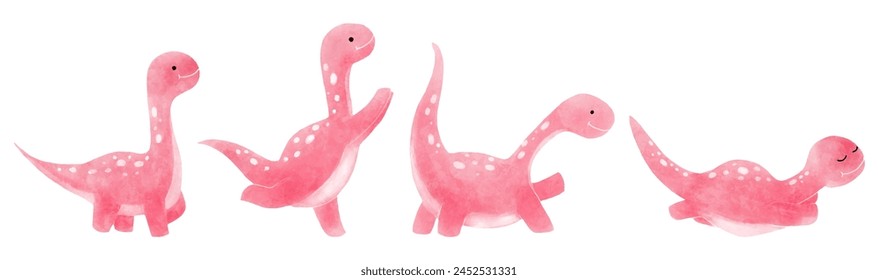 Apatosaurus . Cute dinosaur cartoon characters . Watercolor paint design . Set 4 of 20 . Vector .