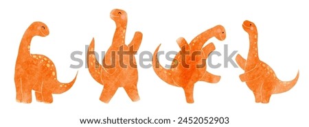 Apatosaurus . Cute dinosaur cartoon characters . Watercolor paint design . Set 6 of 20 . Vector .