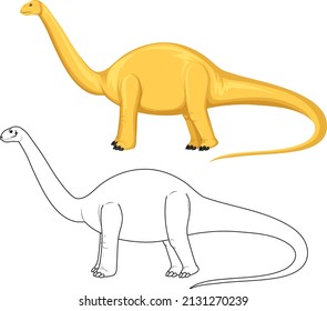 Apatosaurus dinosaur with its doodle outline on white background illustration