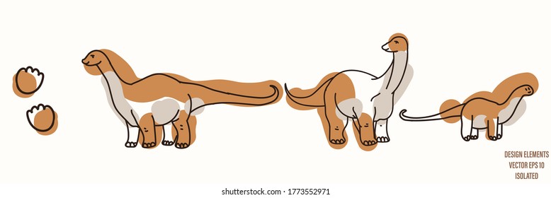 Apatosaurus dinosaur gender neutral baby illustration clipart. Simple whimsical minimal earthy 2 tone color. Kids nursery room decor print or cartoon animal line art sticker.