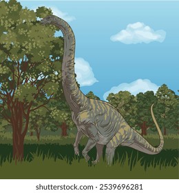 Apatosaurus eating food, Apatosaurus, tall tree, sauropod, dinosaur, Late Jurassic period