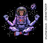 Ape astronaut meditate or yoga in space