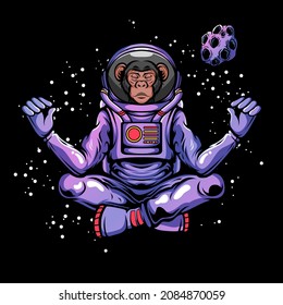 Ape astronaut meditate or yoga in space