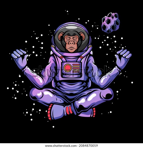 Ape astronaut\
meditate or yoga in space