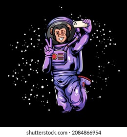 Ape astronaut taking a selfie in space