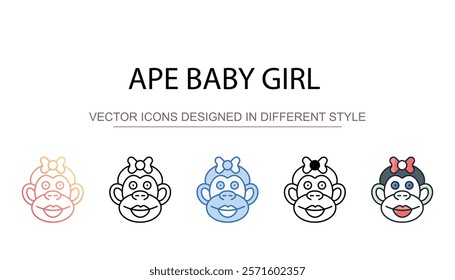 Ape Baby Girl icon design with white background stock illustration