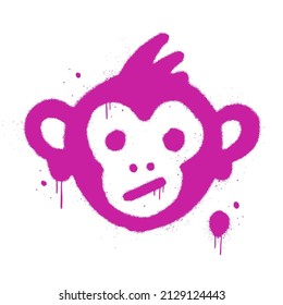 Ape with bored face. Monkey NFT artwork. Crypto graphic asset. Urban street graffiti, y2k style. Vector illustration. Pink icon is isolated on white background. Unique limited edition art.