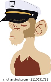 Ape with a bored face. Original bored monkey NFT artwork. Crypto graphic asset. Flat vector illustration Non-fungible token concept