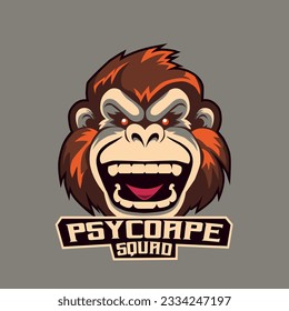 Ape character in mascot, energetic frenzy,psychological depth in characters,grotesque character, grey background