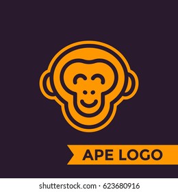 ape, chimp logo element, linear style