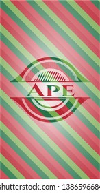 Ape christmas style emblem. Vector Illustration. Detailed.