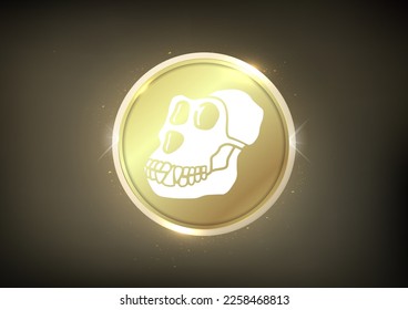 Ape coin  Crypto logo banner . Apecoin  cryptocurrency golden coin symbol  isolated on golden background  svg