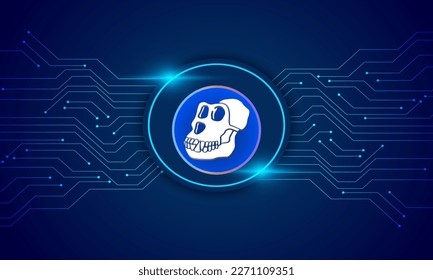 Ape Coin Token   logo with crypto currency themed circle background design. Ape Coin (APE) Token  currency vector illustration blockchain technology concept  svg