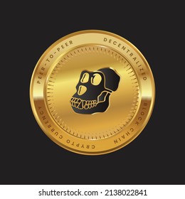 APE Cryptocurrency logo in black color concept on gold coin. Apecoin  Block chain technology symbol. Vector illustration. svg