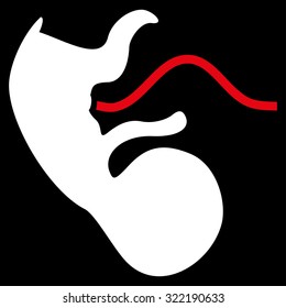 Ape Embryo vector icon. Style is bicolor flat symbol, red and white colors, rounded angles, black background.