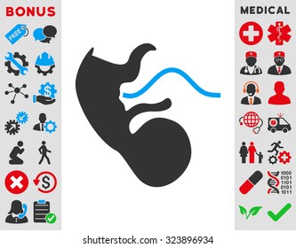 Ape Embryo vector icon. Style is bicolor flat symbol, blue and gray colors, rounded angles, white background.