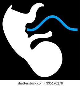 Ape Embryo vector icon. Style is bicolor flat symbol, blue and white colors, rounded angles, black background.