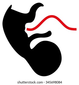 Ape Embryo vector icon. Style is bicolor flat symbol, intensive red and black colors, rounded angles, white background.
