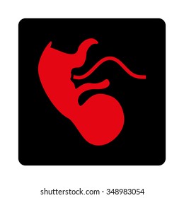 Ape Embryo vector icon. Style is flat rounded square button, intensive red and black colors, white background.