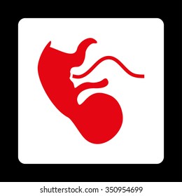 Ape Embryo vector icon. Style is flat rounded square button, red and white colors, black background.