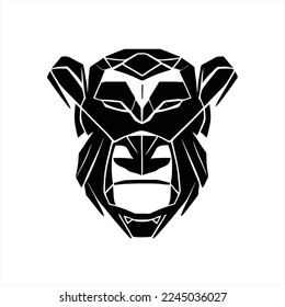 Ape flat icon. Vector illustration. Flat logo design. A black and white image of a lion's head with a beard and a face of a lion