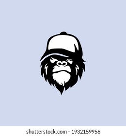 Ape Head With Hat Logo Template Vector