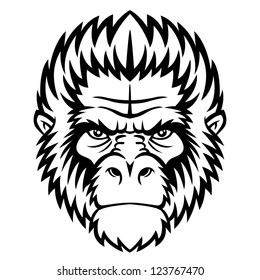 Ape head logo in black and white. This is vector illustration ideal for a mascot and tattoo or T-shirt graphic.